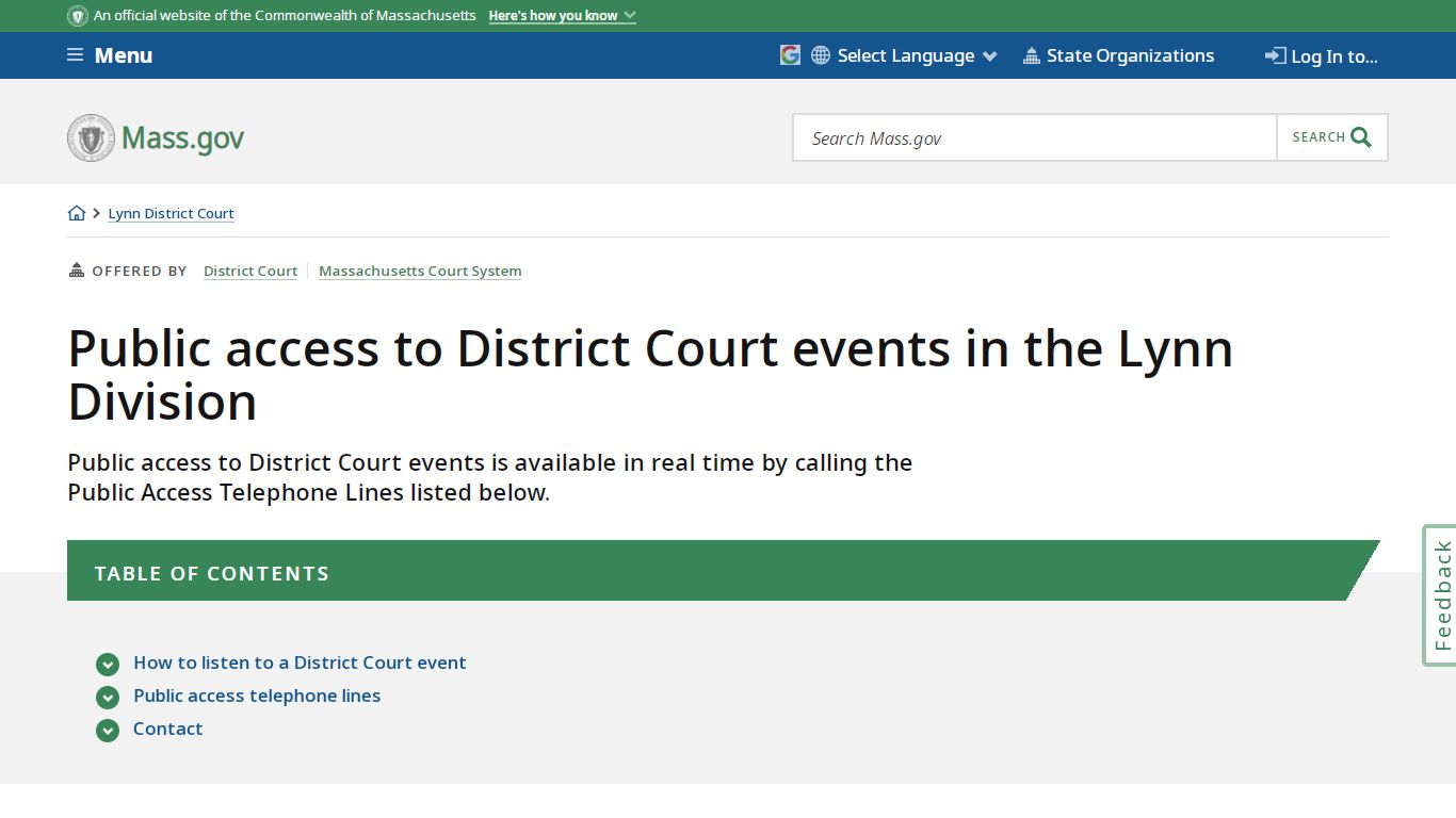 Public access to District Court events in the Lynn Division