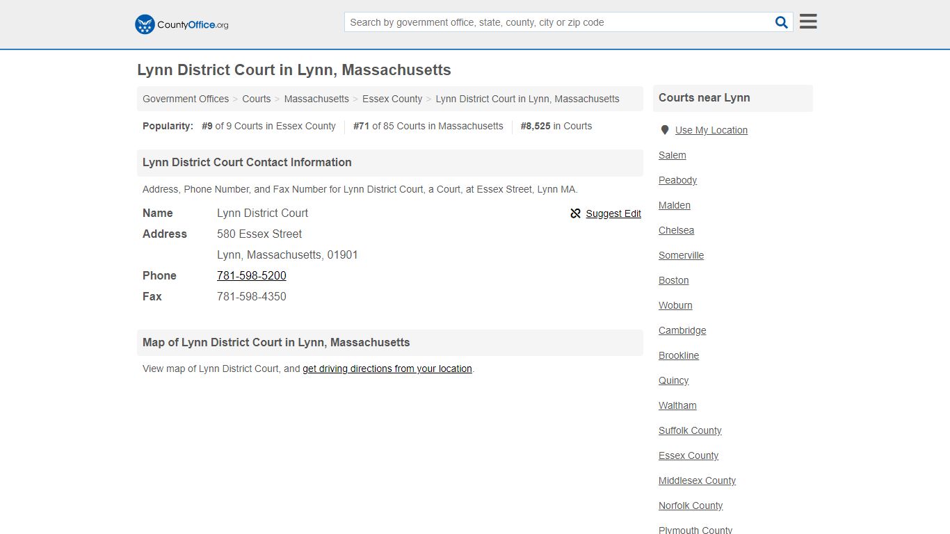 Lynn District Court - Lynn, MA (Address, Phone, and Fax)