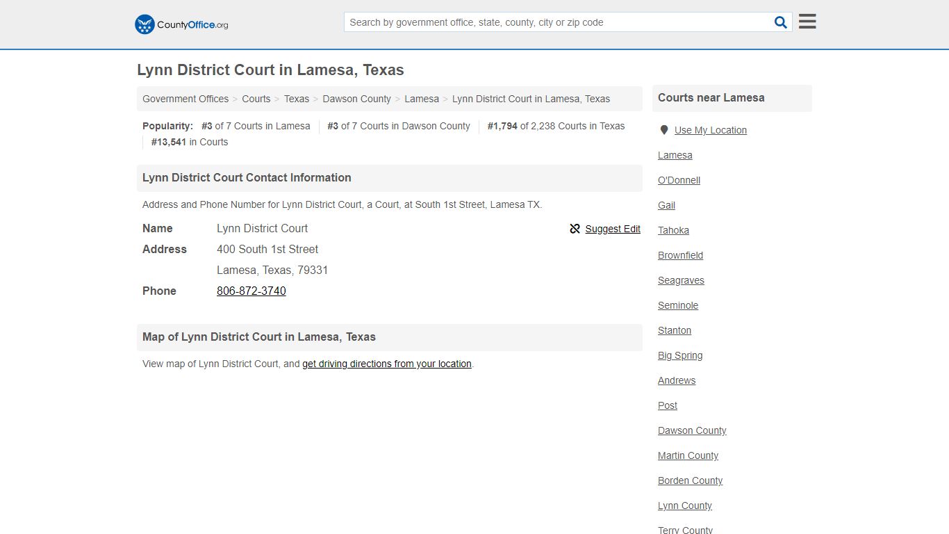 Lynn District Court - Lamesa, TX (Address and Phone) - County Office